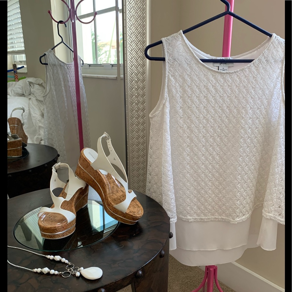 Bundle. Summer white top, necklace and shoes.
